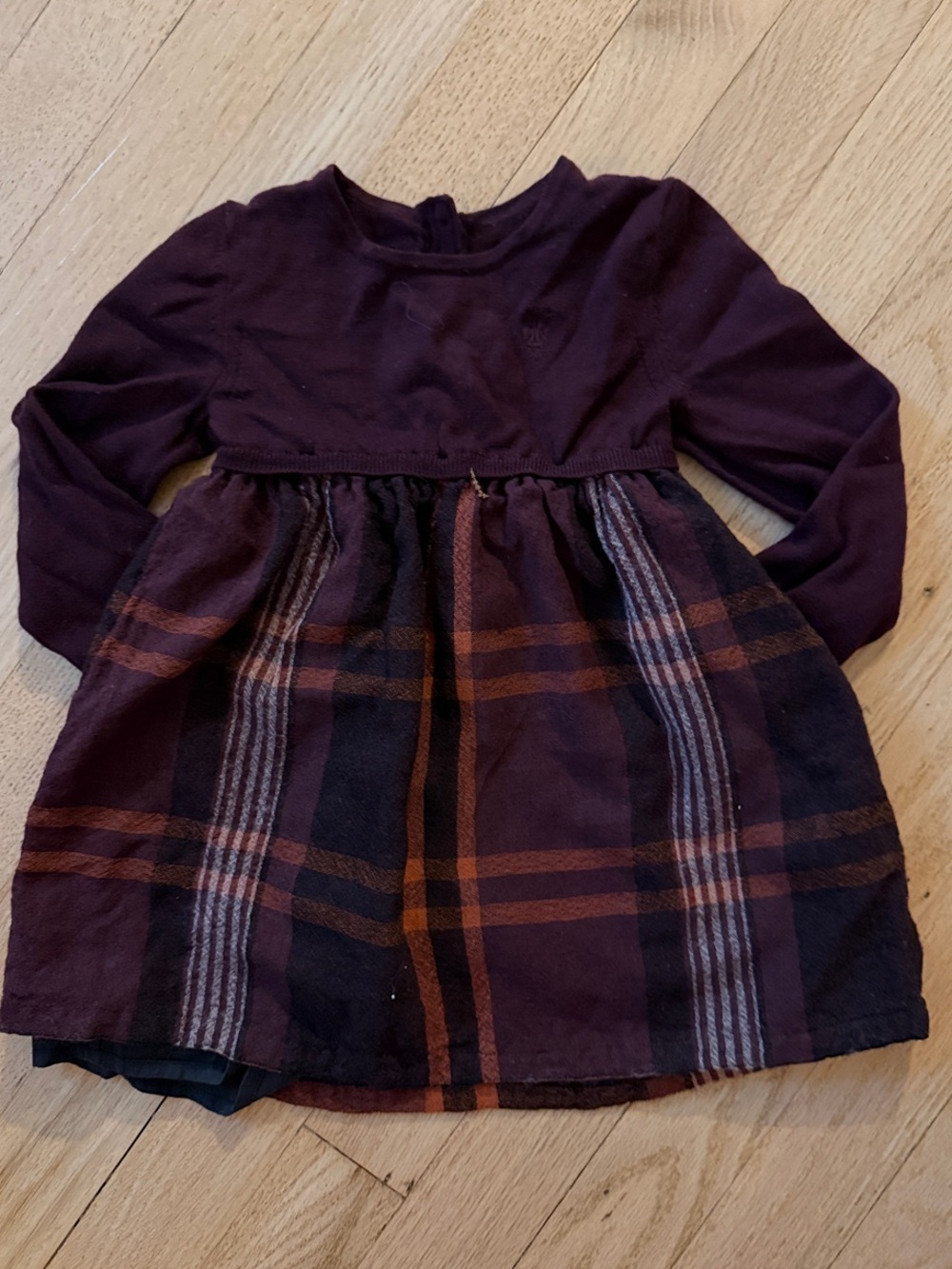 Burberry Plum and Brown Plaid Long Sleeve Girls' Dress